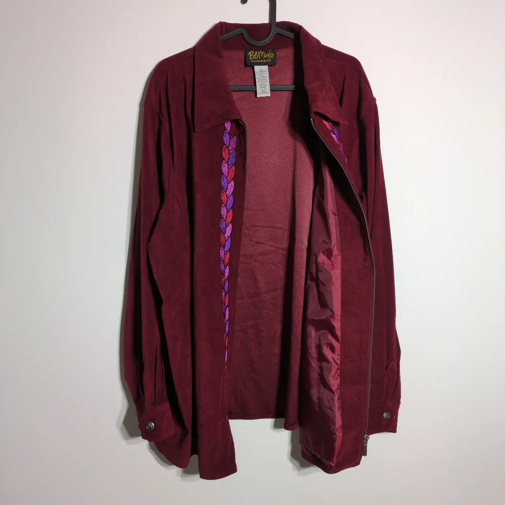 Bob Mackie Zippered Jacket 2X Wearable Art Cranberry Embroidery Tassels Lined - Picture 3 of 14